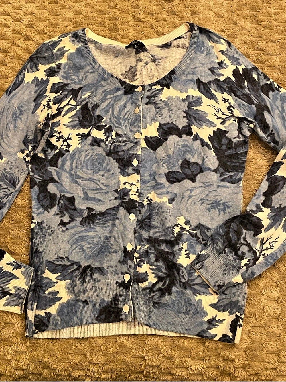 Talbots Floral Cardigan in Blue & Cream Size P Like New